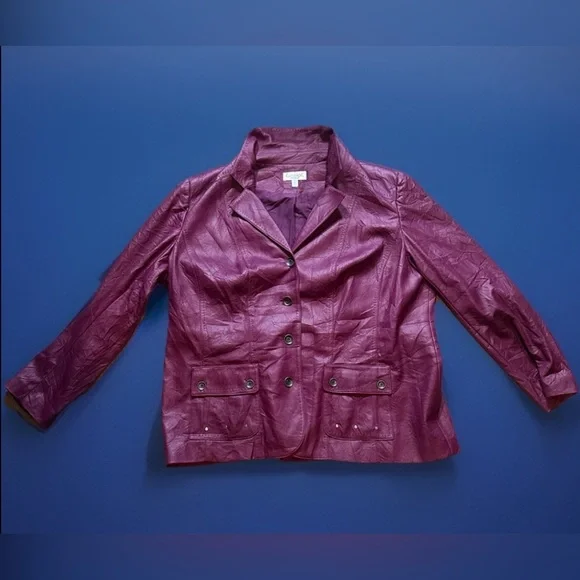 Size 24 Conradc Plus Size Button Up Blazer Jacket CD TS Vegan Leather - Picture 2 of 4